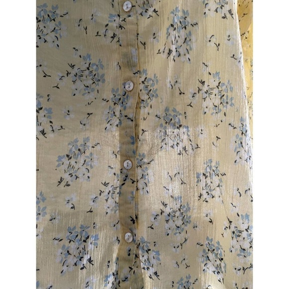 CHAPS | WOMENS BUTTON FRONT PEASANT BOHO BLOUSE YELLOW FLORAL L - Picture 2 of 6